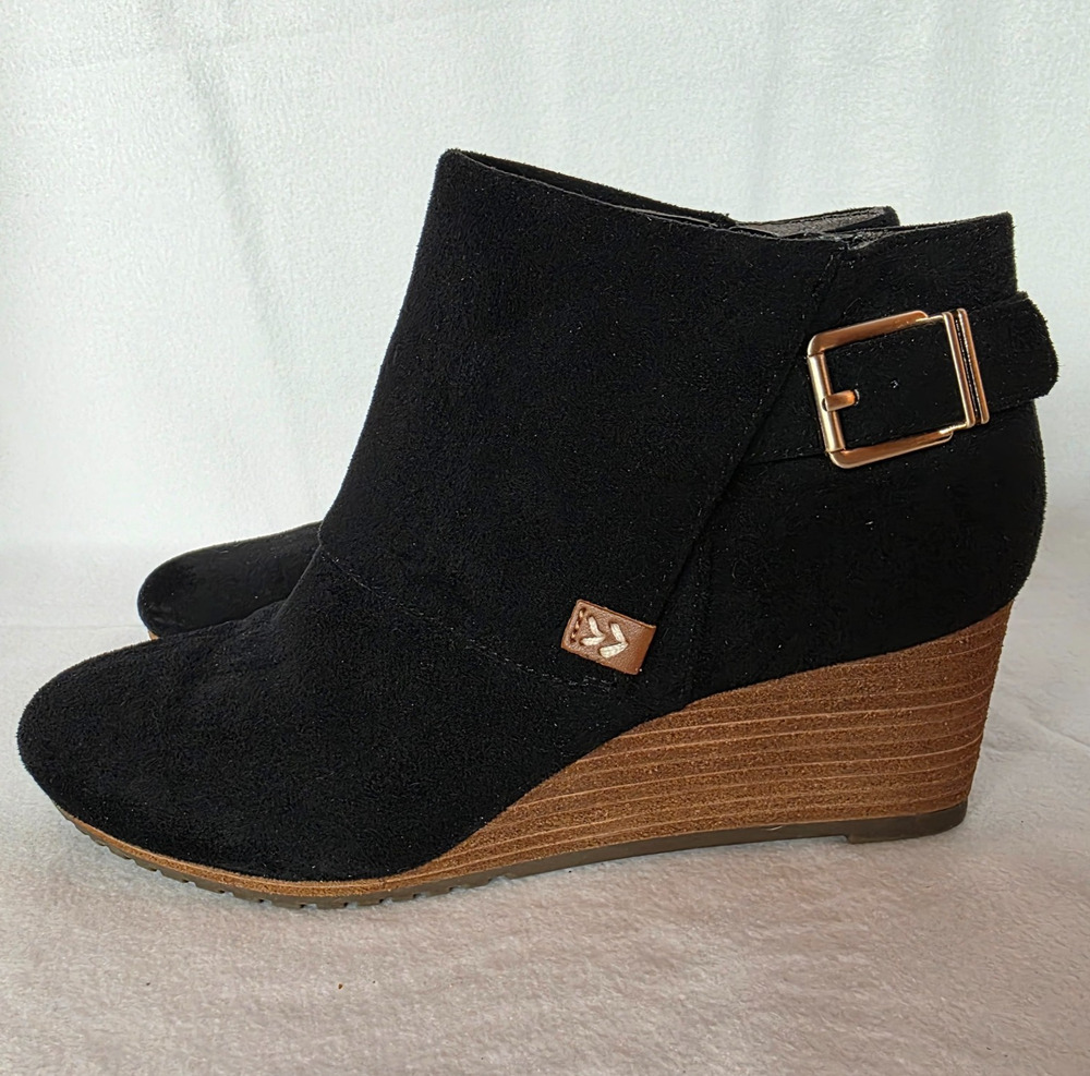 Dr Scholl's, Bootie & Wedge Heel, Women's, Size 7M, Black Faux Suede, Pre-Owned